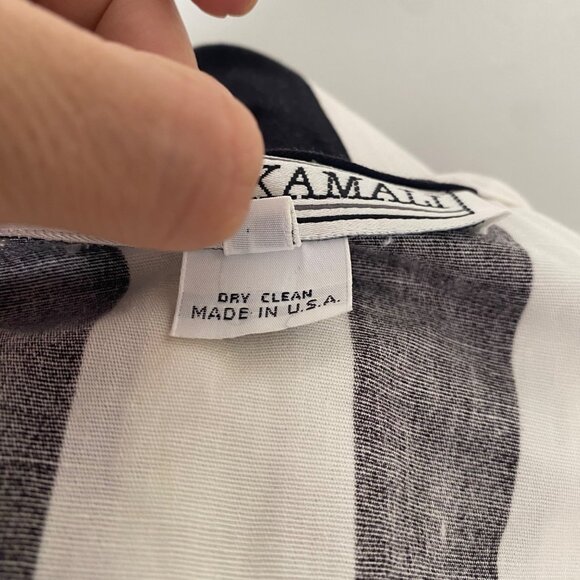 Norma Kamali Vintage 1980s 80s Pleated Stripe Dress Black White - Picture 9 of 10